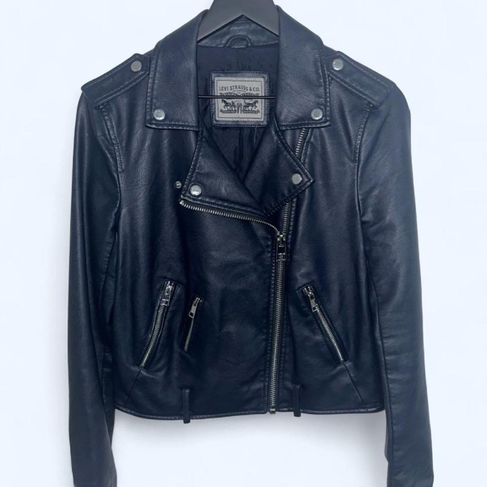 Levi’s navy vegan leather jacket